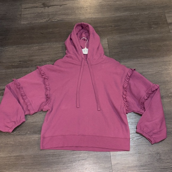 Rebecca Minkoff Evelyn Hoodie Sweatshirt Ruffle Sleeve Size XL Color:Grape - Picture 7 of 10